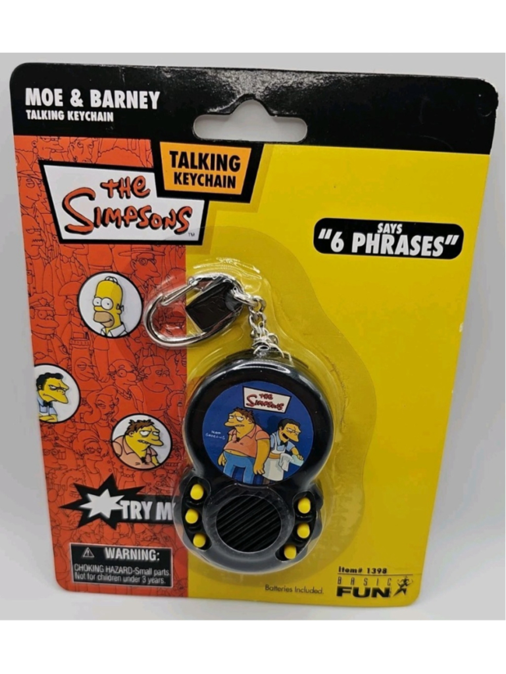 Vintage 2006 The Simpsons Moe & Barney Talking Keychain New In Package Basic Fun